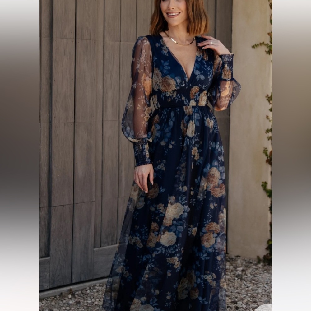 Baltic Born Navy Floral Long Sleeve Dress